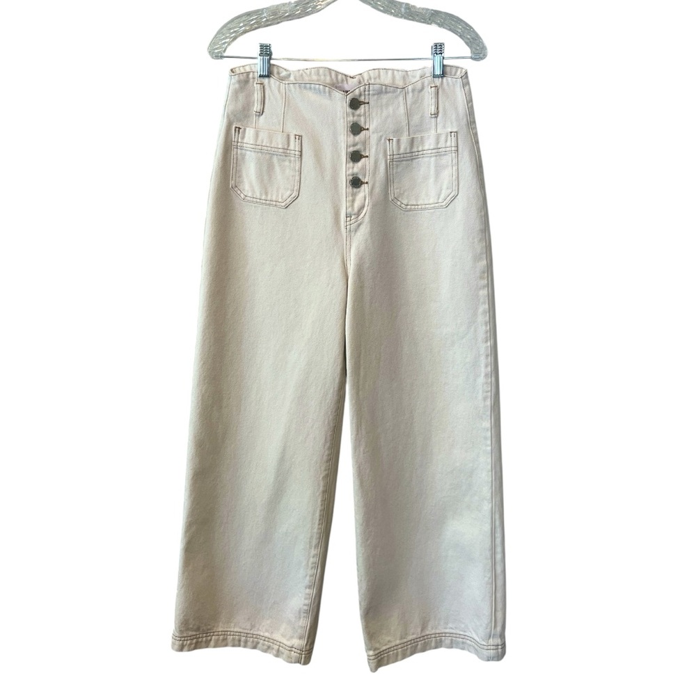 Alberta Ferretti cream off white denim jeans size XL